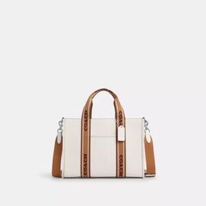 Coach White Leather Satchel with Tan Logo-Trim Handles